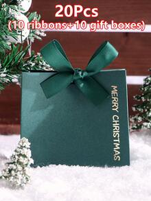 20pcs Set Merry Christmas Mini Gift Bags With Ribbons, White Green Red Three Colors, Gold Foil Lettering, Easy To Assemble, Perfect For Party Favors, Jewelry And Small Gifts, Holiday Gift Packaging - View 13