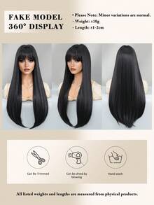 NAMM 28Inch Extra Long Straight Black Wigs For Women Elegant Nature Looking Wigs With Full Bangs,High Density Fluffy Synthetic Heat Resistant Fiber Hair,For Beginners Glueless Daliy Party Use,Suitable For All Women - 黑色 - 查看 5