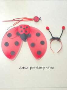 3pcs/1pc Halloween Adult Women Christmas Carnival Party Performance Red & Black Polka Dot Cute Ladybug Wings Costume Set/Single Piece - Red - View 10