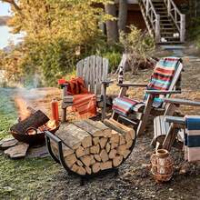 Curved Firewood Rack – Heavy Duty Log Holder, Elevated Fireplace Wood Storage, Sturdy Iron Stand For Fire Pit, Bonfire & Outdoor - Black - View 10