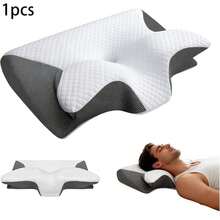 Ergonomic Cervical Pillow, Neck Support Pillow, Double-Sided Neck Pillow, Suitable For Bedroom Home Bedding, 2-In-1 Ergonomic Sleep Neck Support, Suitable For Side, Back, And Stomach Sleepers, Conforms To Body Contour Support, Provides Better Sleep - Grey - View 11