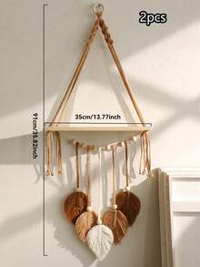 1 pieza Estantería de pared colgante tejida a mano con hojas, decoración bohemia, estante flotante de madera, adecuado para baño, dormitorio, sala de estar, sin clips incluidos - Multicolor - Ver 13