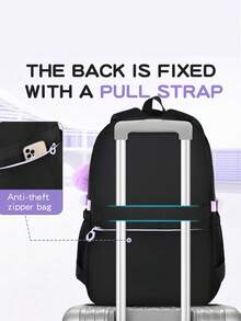 3pcs Contrast Bow Backpack Set With Pom Pom Charm, Multi-Pocket Large Capacity, Suitable For School, Travel And Daily Use - Multicolor - View 7