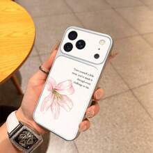 1pc TPU Material Elegant Pink Flower English Quote Pattern Phone Case Suitable For IPhone 17 Pro Max/17/16 Pro Max/15/14/13/12/11 Full Coverage Anti-Drop Soft Shell Phone Protective Cover - Silver - View 4