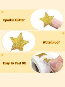 500pcs/Roll Shiny Gold Star Expression Stickers, Suitable For Classroom Teacher Reward Chart DIY Decoration Doodle Sticker Material Adhesive Tape Stickers - Gold Star - View 3