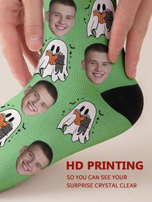 1 Pair Customized Face Photo Men's Halloween Socks, Halloween Costume, Birthday, Valentine's Day Gift, Halloween Prank Gadget, Colorful Cartoon Print, Combines Personality And Fun, Suitable For Daily Wear, Home, Commuting - Multicolor - View 5