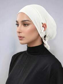 1pc Hijab Cap, Solid Color Silk Cotton Modal With Elastic Drawstring, Adjustable Tie, Upgraded Ear-Exposed Headscarf Inner Lining For Middle Eastern Arab Women, Suitable For Daily Wear - Coffee Brown - View 2