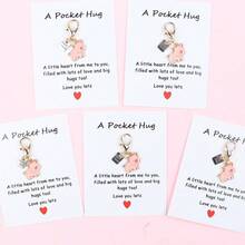 5pcs/10pcs 2D Flat Pink Pig Keychain Set, With "A Pocket Hug" Cards, Casual Keychain, Suitable For Holiday And Birthday Gifts For Friends - Pink - View 9