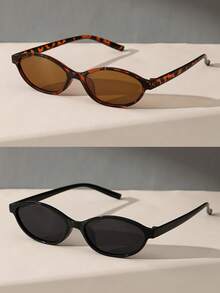 1 Pair Stylish Oval Glasses, Customizable, Multi-Functional, Retro Style, Suitable For Summer Travel, Beach, School, Oval Frame, Leopard Print - Gradient Tea - View 19