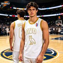 Men's OVO Owl Embroidered White Basketball Jersey, Streetwear Sports Tank Top - White - View 3
