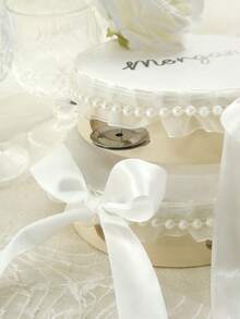 Custom 6 Inch Classic Wedding Handheld Tambourine With Single Row Metal Jingles Ribbon Bow And Pearl Decor Personalized Musical Rhythm Percussion Instrument For Wedding Ceremony Bridal Shower Reception Party Dancing (Drumstick Not Included) - White - View 10