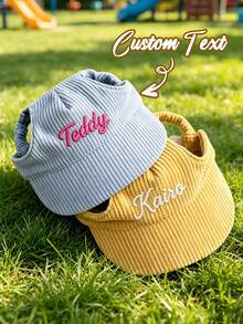 Customized Dog Hat With Ear Holes, Dog Summer Ear-Hole Sun Protection Hat,Adjustable Dog Sun Hat,Personalized Corduroy Pet Baseball Cap, Sun Hat Suitable For Small, Medium And Large Dogs, Puppy Gift - Multicolor - View 4