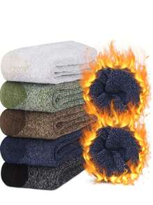 5 paia di calze termiche imbottite calde da uomo, calze da escursionismo spesse e imbottite fino alla caviglia, adatte per taglie USA 4.5-9 / UK 3.5-8 / EU 36-43, invernali, confortevoli - Multicolore - Visualizzare 3