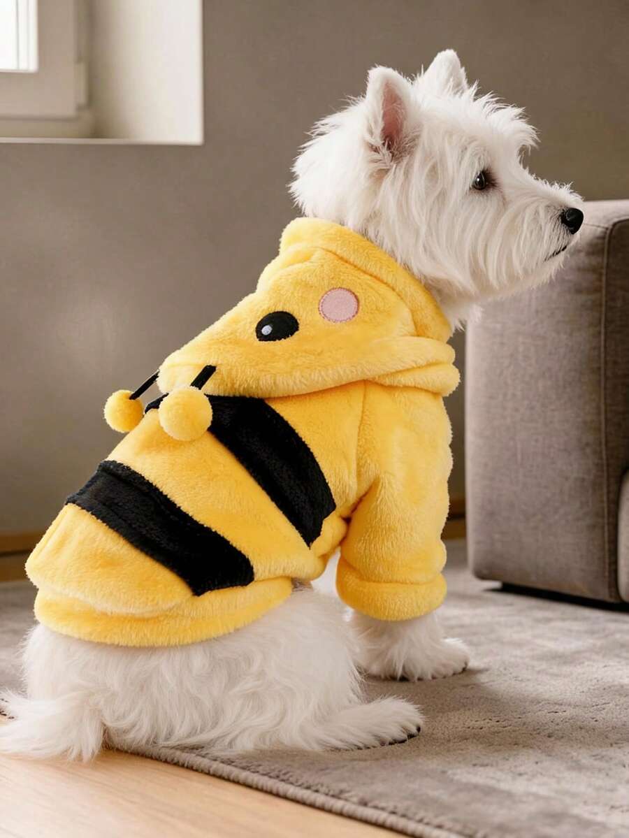 PETCIRCLE 1件寵物衣服 小狗幼犬貓咪可愛柔軟保暖防風毛絨短款變裝服 - 蜜蜂 - 彩色 - 查看 1