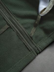 1pc Men's Fleece Zip-Up Jacket, Colorblock Circle Patchwork Stand Collar Outerwear, Loose Long Sleeve Casual Jacket, Autumn/Winter - Army Green - View 7