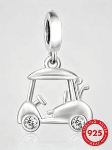 1pc 925 Sterling Silver Golf Cart Pendant, Unisex Sports Jewelry DIY Pendant Bead Gift - Silver - View 1