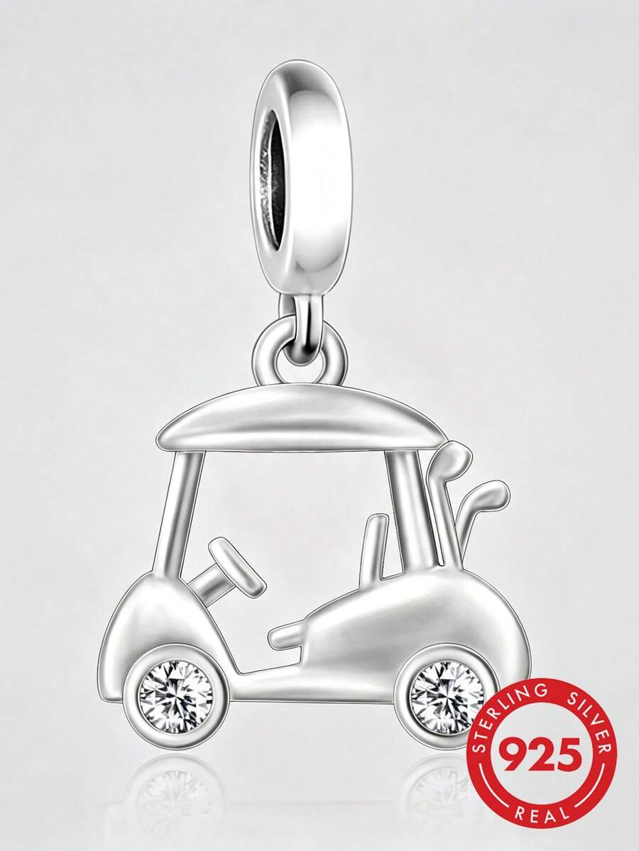 1pc 925 Sterling Silver Golf Cart Pendant, Unisex Sports Jewelry DIY Pendant Bead Gift - Silver - View 1