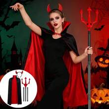 Set Kostum Vampir Setan Gotik 3 Potong, Cocok untuk Halloween, Zombie, Malaikat Maut, Pesta Bertema Peran Setan, Unisex - MultiWarna - View 8