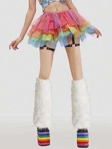 1 Pair Women's Y2K Plush Leg Warmers, Soft Fuzzy, Winter Warm Boot Covers, Halloween Santa Costume - Multicolor - View 4