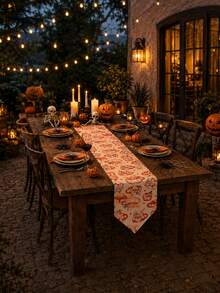 Camino de mesa de Acción de Gracias de otoño, mantel de taza de café con animales de dibujos animados lindos, decoración de mesa de estilo granja de cosecha de Acción de Gracias, decoración de fiesta de Halloween, decoración de cena de vacaciones de temporada, reunión familiar, decoración de cocina, tela reutilizable y lavable - Varios estilos - Ver 5