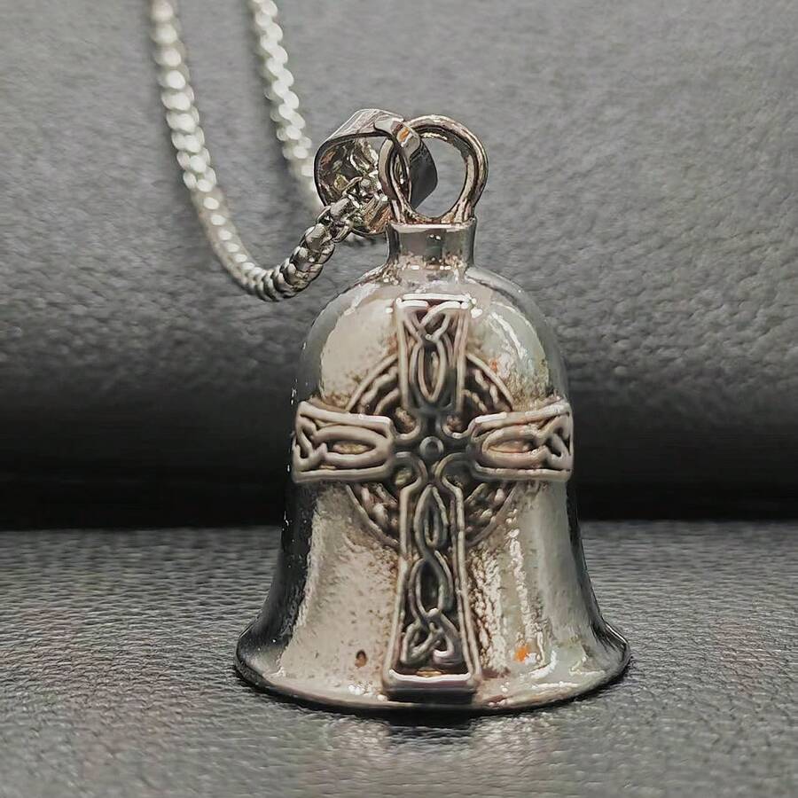 AD Angel Stainless Steel Evil Repellent Bell, Vintage Punk Riding Decor Bell, Light Gray Universal Mod Accessory For Motorcycle Bicycle Viking Cross - Viking Cross - View 1