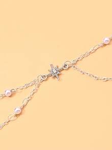 STONEFANS 1pc Star Forehead Chain For Women, Minimalist Elegant Bride Wedding Evening Party Dress Double Layer Pearl Hair Accessory - Star - View 5