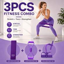 3pcs Yoga Resistance Band Set, 4-Tube Foot Pedal Abdominal Exerciser & 8-Shaped Back And Shoulder Stretch Rope And Yoga Resistance Band, Home Fitness Shaping Equipment For Waist, Abs, Legs And Arms - Multicolor - View 2