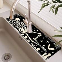 1pc Halloween Skull Pattern Sink Faucet Absorbent Mat, Drainage Pad, Suitable For Kitchen, Bathroom Sink, Countertop, Drainage Pad, Diatomaceous Earth Material, Trimmable, Quick-Drying Mat - Multicolor - View 6