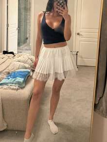 Women's Lace Mini Skirts Low Rise Pleated A-Line Skirts Half Slip Skirt Lace Trim Fairy Mesh Flowy Short Skirts Underskirt Summer Beach Vacation - 白色 - 查看 4