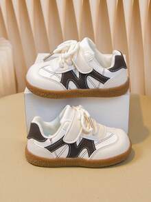 1 Pair Girls' Colorblock Soft Sole Non-Slip Walking Shoes, Hook And Loop Easy On/Off Casual Everyday Shoes - Brown - View 2