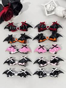 1pc Dark Sweet Cool Subculture Bat Wing Bow Hair Clip With Exquisite Heart Rhinestone Decor, Niche Headpiece For Halloween Party Atmosphere, Suitable For Holiday Styling, Travel, Photography, Daily Outfit Matching And Multiple Style Looks - Multicolor - View 1