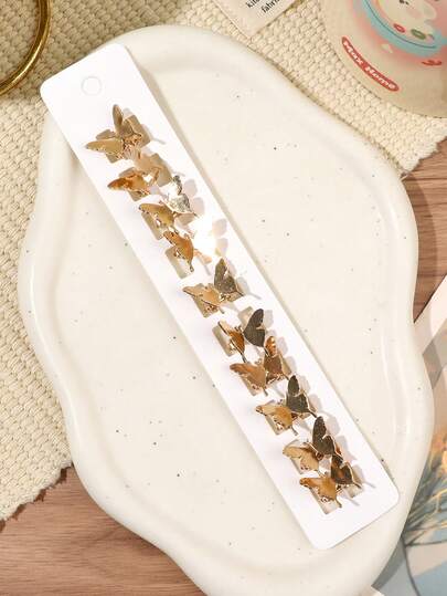 10pcs Elegant Faux Butterfly Gold Hair Clips, Side Ponytail Braided Hair Accessories, Sweet Fairy Style Hair Clasps
