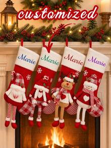 1 Personalized Christmas Stocking With A Name, Designed For Both Girl And Boy, Suitable For Family Gatherings And Holiday Decorations. - Multicolor - View 4