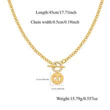 1pc Simple Gold Color Round Hollow Initial Pendant Toggle Clasps Stainless Steel Chain Necklaces For Women - Yellow Gold - View 2