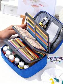 1pc Large Capacity 72-Slot Multi-Function Zipper Pencil Case, Built-In Pockets, Suitable For Pencils, Markers, School & Office Art Supplies, Back To School Stationery Storage - Multi-color - View 1