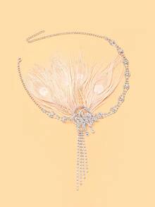 STONEFANS 1pc 1920s Feather Headband Party Accessory For Women With Rhinestone Tassel - Multicolor - View 9