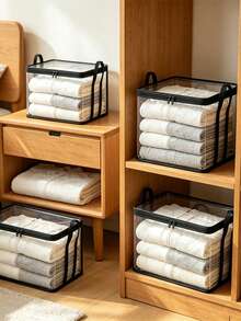 4pcs Closet Storage Transparent Storage Bags With Handles, Black Trim Dust-Proof And Moisture-Proof Storage Bags, Large Capacity Foldable, Easy To Store And Categorize, Suitable For Bedroom, Classroom And Dormitory Book Moving - Transparent Black Border - View 4