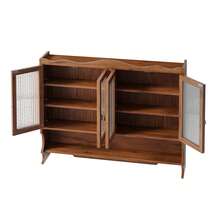 100CM Retro 4 Door Wall-Mounted Cabinet, Featuring Two Layers Of Storage Space And An Open Hook Rack Space,Suitable For Bathrooms, Kitchens, Dining Rooms, Brown - 棕色 - 查看 10