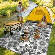 Outdoor Rug For Patio 5x8 Ft Reversible Plastic Straw Patio Camping Rug, Floral Waterproof RV Mat For Camper Indoor Outdoor Carpet For Deck Porch Picnic Beach Balcony Backyard, 6x9, 8x10, 9x12 - Floral - View 7