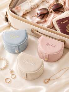 Personalized Handwritten Name Jewelry Box, Customized Travel Jewelry Organizer With Zipper Closure, Fabric Lining, Perfect Bridesmaid Invitation Gift Or Couple Keepsake, Elegant Design | Soft Lining, Wedding Gift, Jewelry Box, Velvet Jewelry Box - Multicolor - View 8