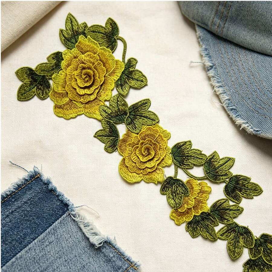 1件花卉刺繡縫製貼布,DIY衣物牛仔褲夾克包包服飾裝飾貼花 - A - 查看 1