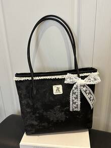 Premium Large Capacity Handbag For Women, Fashionable Versatile Casual Minimalist Commuter Shoulder Tote Bag - Black - View 9