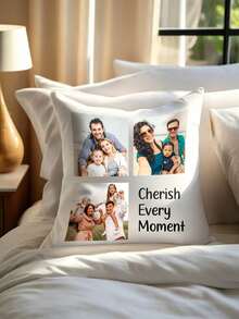 Custom Photo & Text Throw Pillow Personalized Picture Cushion Cover Custom Image Text Printed Pillowcase Wedding Couple Memory Decorative Pillow Home Sofa Bedroom Anniversary Gift, Pet Portrait - Multicolor - View 5