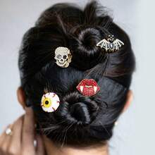 4/8/12pcs Gothic Rhinestone Mini Hair Claw Clips, Halloween Skull Bat Spider Vampire Red Lips Hair Clips, Dark Style Side Hair Clips For Cosplay Party Holiday Personalized Hair Accessories - Halloween Dark Hair Claw - View 12