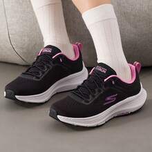 Skechers Women's GO RUN Series Breathable Flyknit Lightweight Non-Slip Cushioned Running Shoes - Black/Pink - View 3