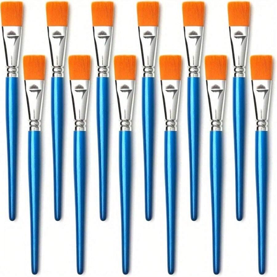 Dom Delfim Flat Head Artist Paint Brush Set 12pcs Blue Handle Wide Brush - 12-pack Blue Handle Wide Brushes - View 1