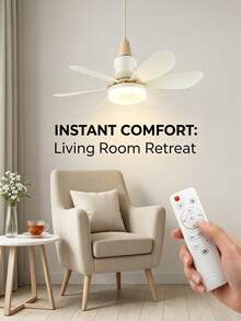 Ventilador con luz 2‑en‑1 base universal E27 B22 con mando a distancia ajuste CCT luz regulable temporizador velocidades ajustables estructura ABS metálica lámpara ventiladora minimalista para habitación sala de estar casa interior - Blanco - Ver 2