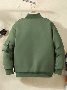 Boys' Winter Padded Workwear Jacket With 3D Pockets, Cold-Proof - Army Green - View 2