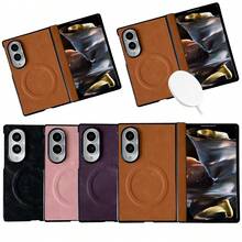 keshengtai PU Leather Magnetic Phone Case With Spring Hinge Protection, Supports Wireless Charging, Hard PC Backplate Protective Phone Cover, Compatible With Samsung Galaxy Z Fold 8, Z Fold 8 Ultra, Z Fold 7, Z Fold 6, Z Fold 5 - Pink - View 1