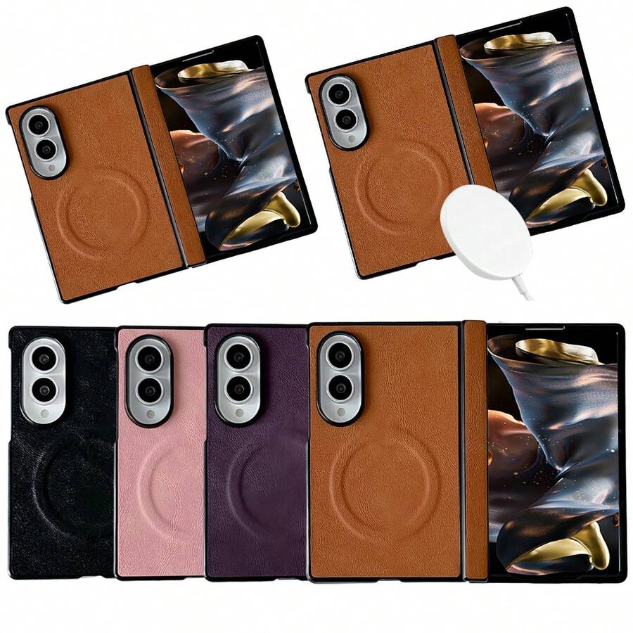 keshengtai PU Leather Magnetic Phone Case With Spring Hinge Protection, Supports Wireless Charging, Hard PC Backplate Protective Phone Cover, Compatible With Samsung Galaxy Z Fold 8, Z Fold 8 Ultra, Z Fold 7, Z Fold 6, Z Fold 5 - Pink - View 1